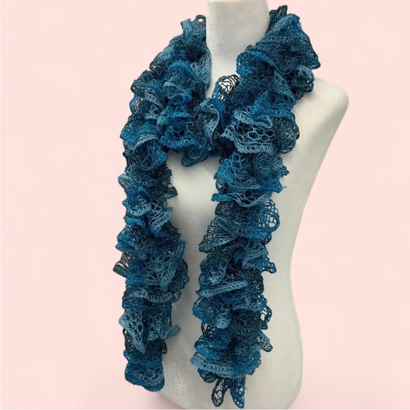 Y2K Blue Ruffle Scarf - Picture 1 of 5